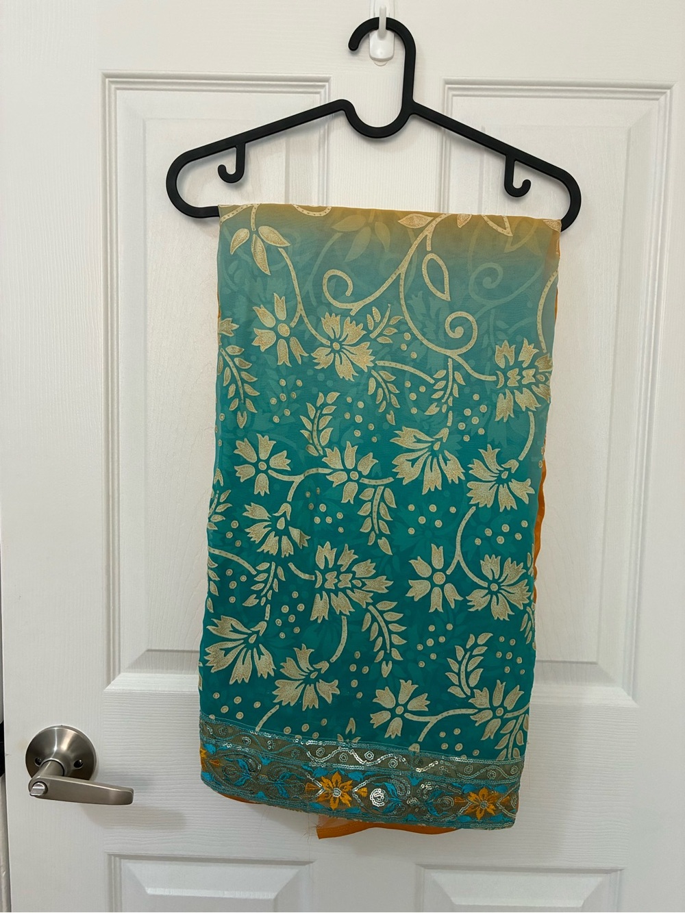 Teal & orange ombré saree